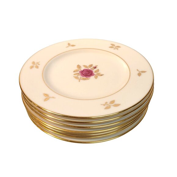 Lenox Rhodora Fine China Set 7 Bread Plates P471 Pink Rose Gold Leaf 6.5 in - Picture 8 of 8